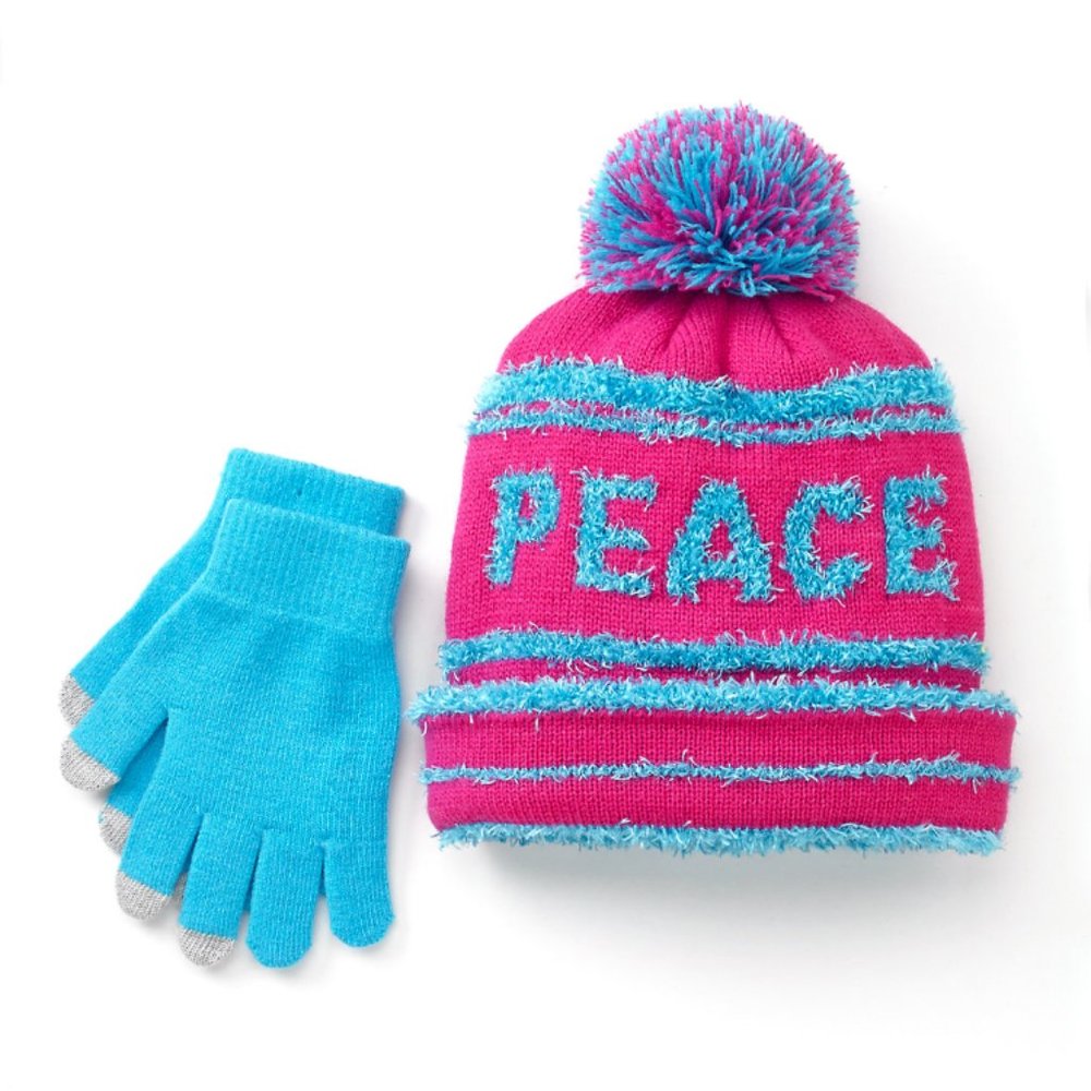 Girls SO "Peace" Hat and Texting Glove Set